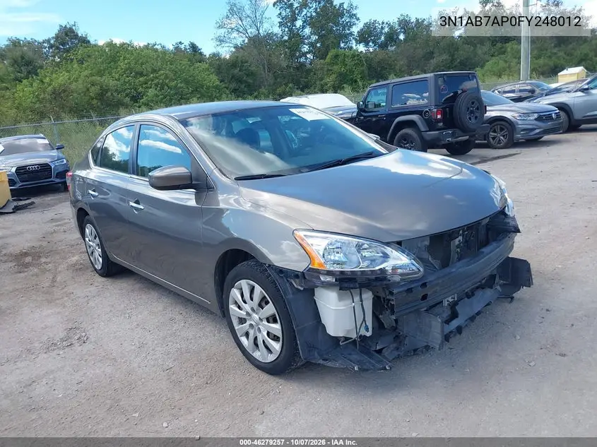 NISSAN SENTRA 2015, VIN 3N1AB7AP0FY248012