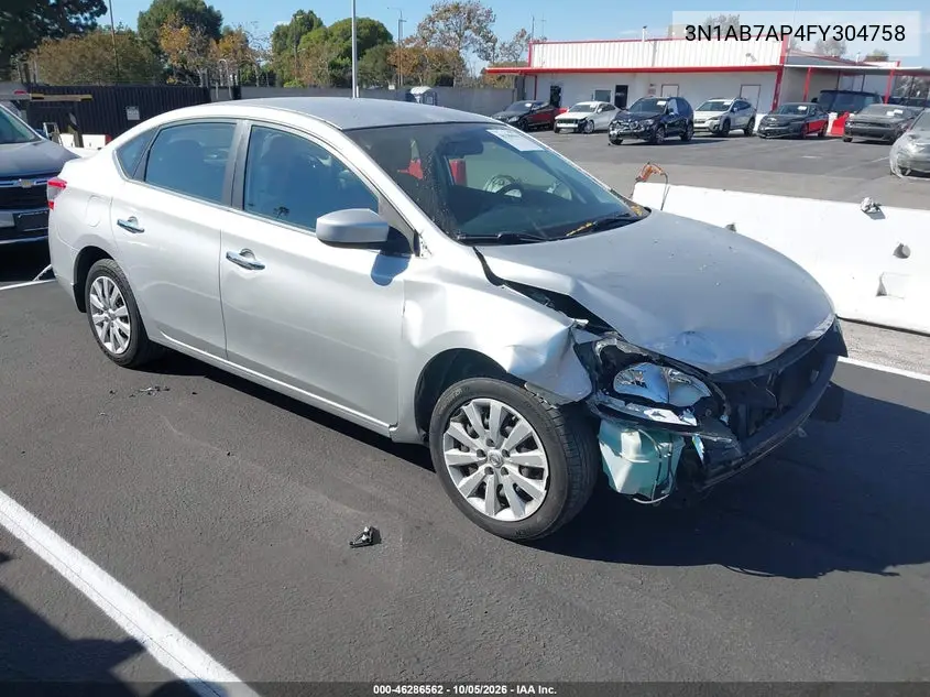 NISSAN SENTRA 2015, VIN 3N1AB7AP4FY304758