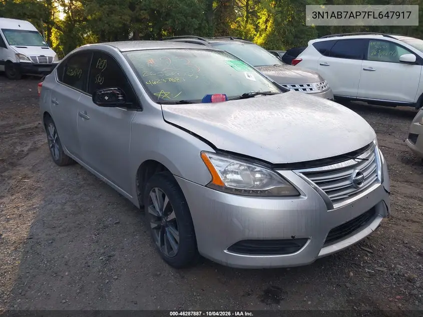 NISSAN SENTRA 2015, VIN 3N1AB7AP7FL647917