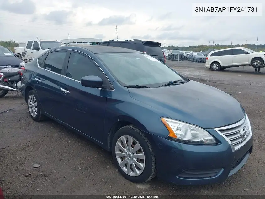 NISSAN SENTRA 2015, VIN 3N1AB7AP1FY241781