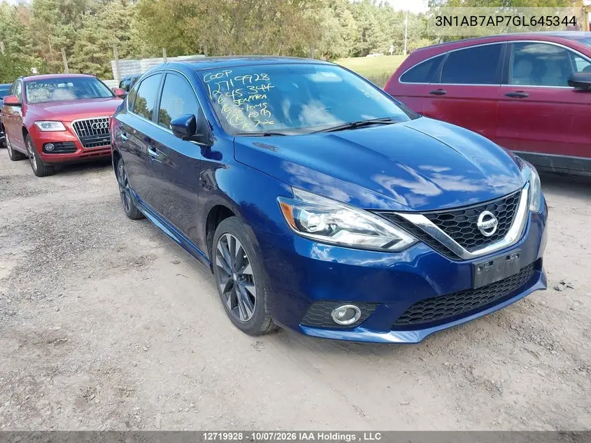 NISSAN SENTRA 2016, VIN 3N1AB7AP7GL645344
