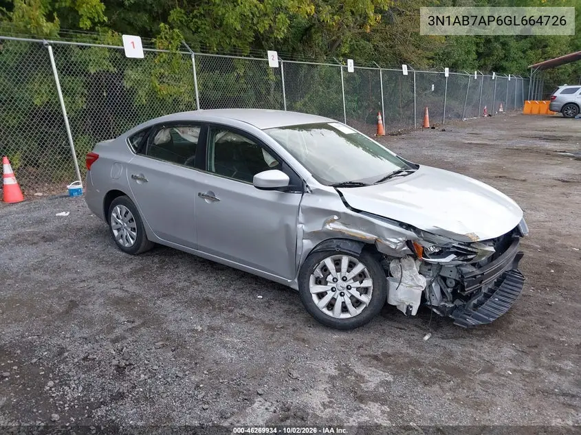 NISSAN SENTRA 2016, VIN 3N1AB7AP6GL664726