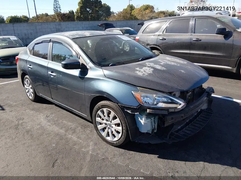 NISSAN SENTRA 2016, VIN 3N1AB7AP3GY221419