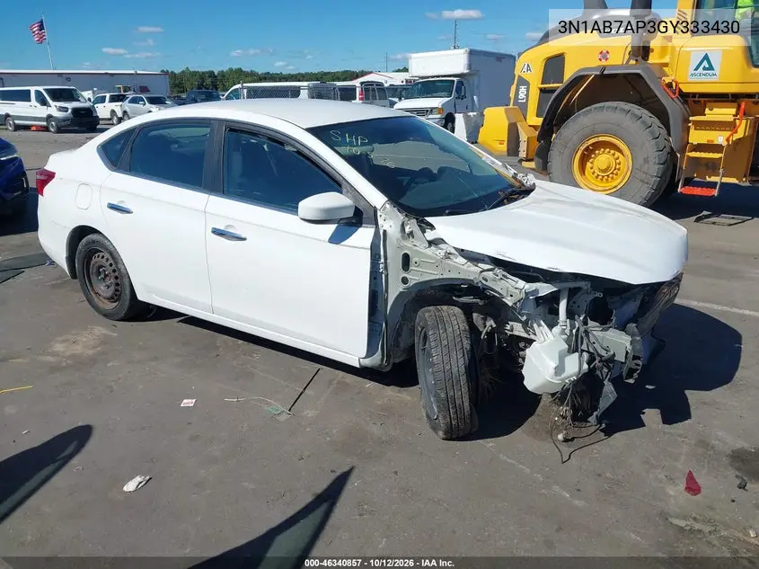 NISSAN SENTRA 2016, VIN 3N1AB7AP3GY333430