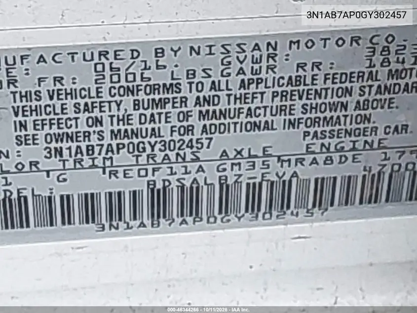 2016 NISSAN SENTRA VIN 3N1AB7AP0GY302457 — фото 9