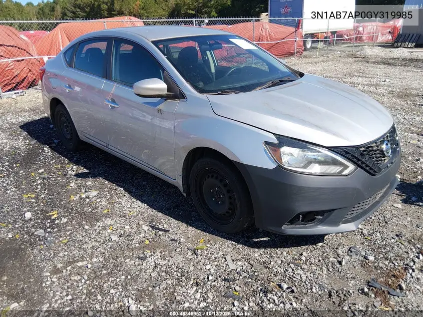 NISSAN SENTRA 2016, VIN 3N1AB7AP0GY319985