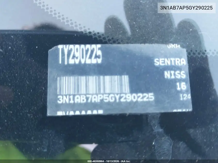 2016 NISSAN SENTRA VIN 3N1AB7AP5GY290225 — фото 9