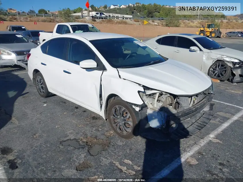 NISSAN SENTRA 2016, VIN 3N1AB7APXGY259391