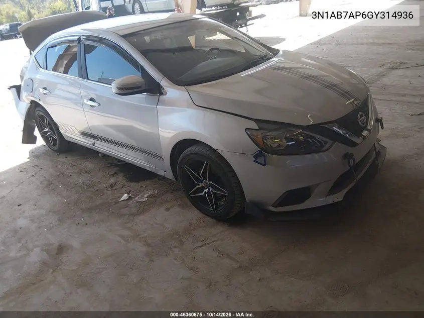 NISSAN SENTRA 2016, VIN 3N1AB7AP6GY314936