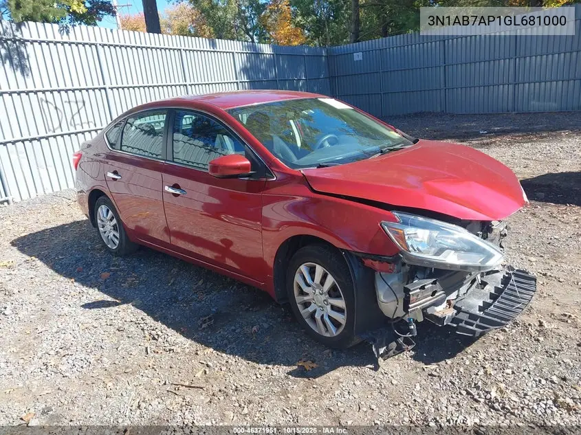 NISSAN SENTRA 2016, VIN 3N1AB7AP1GL681000