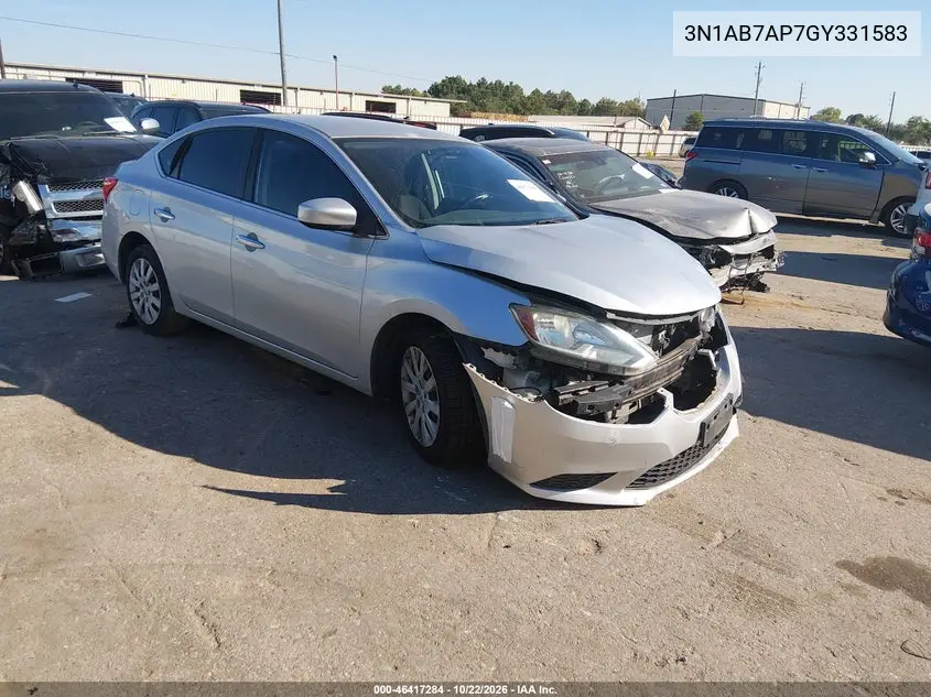 NISSAN SENTRA 2016, VIN 3N1AB7AP7GY331583