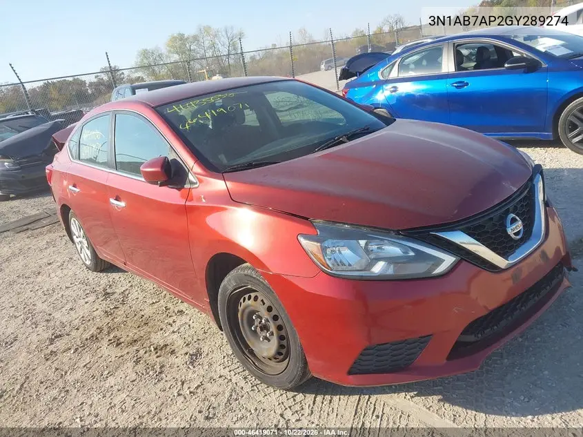NISSAN SENTRA 2016, VIN 3N1AB7AP2GY289274