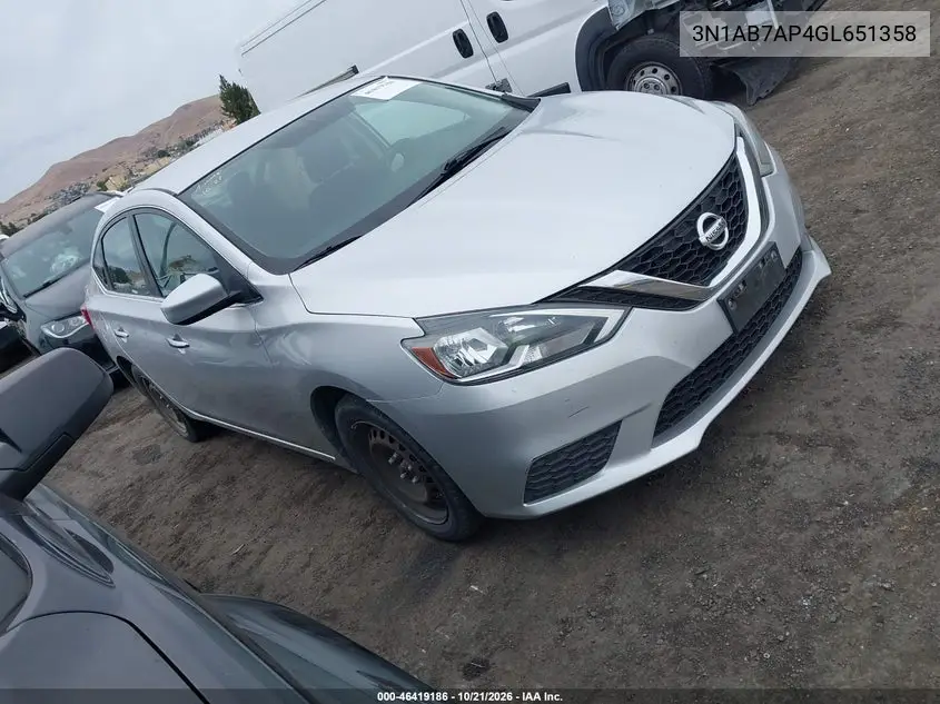 NISSAN SENTRA 2016, VIN 3N1AB7AP4GL651358