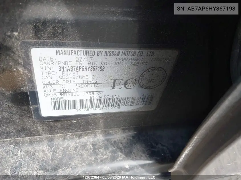2017 NISSAN SENTRA VIN 3N1AB7AP6HY367198 — фото 18