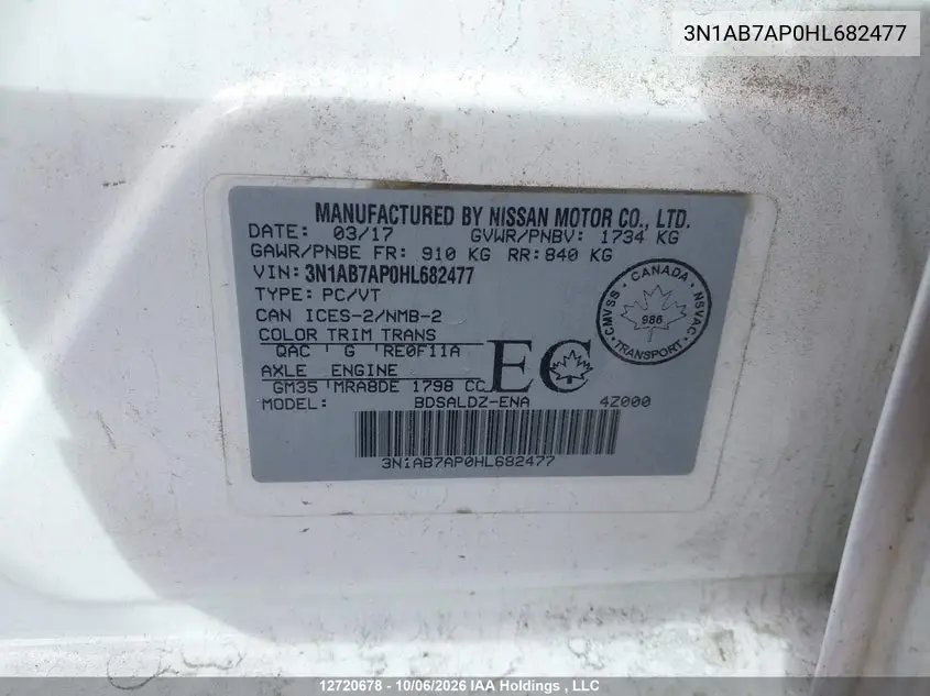 2017 NISSAN SENTRA VIN 3N1AB7AP0HL682477 — фото 9