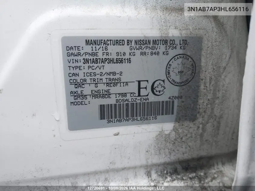 2017 NISSAN SENTRA VIN 3N1AB7AP3HL656116 — фото 18