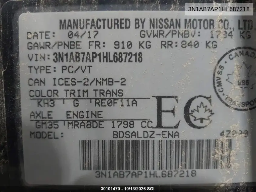 2017 NISSAN SENTRA VIN 3N1AB7AP1HL687218 — фото 9