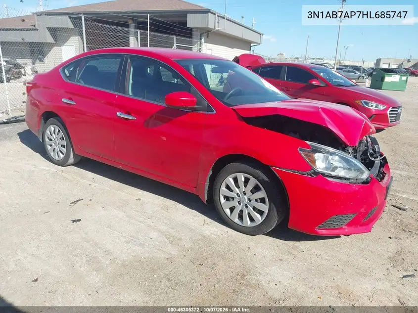 NISSAN SENTRA 2017, VIN 3N1AB7AP7HL685747