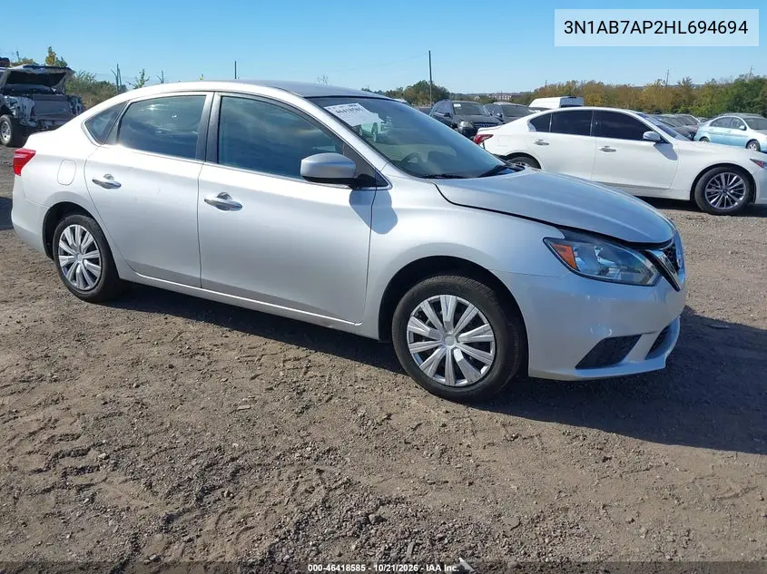 NISSAN SENTRA 2017, VIN 3N1AB7AP2HL694694
