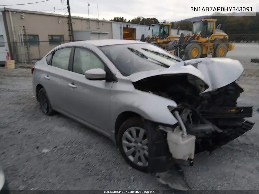 NISSAN SENTRA 2017, VIN 3N1AB7AP0HY343091