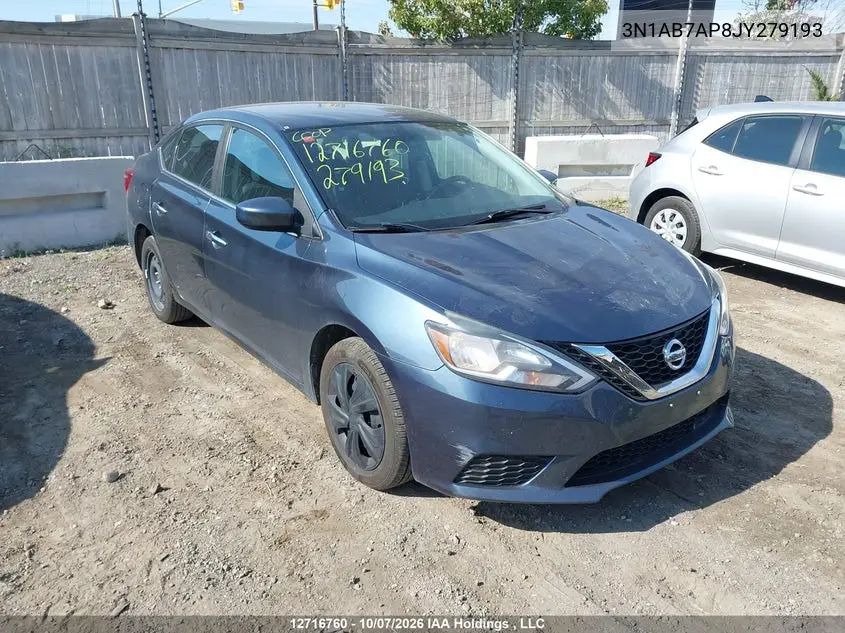 NISSAN SENTRA 2018, VIN 3N1AB7AP8JY279193