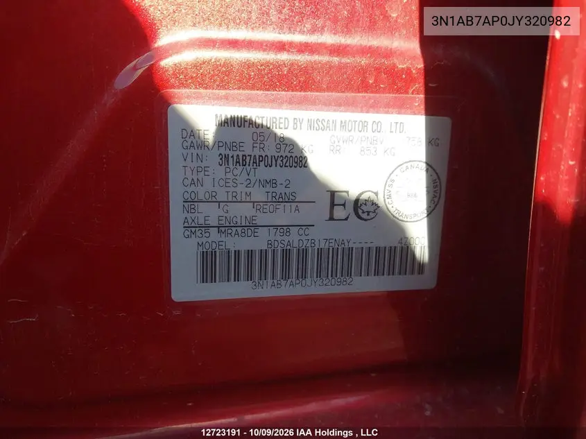 2018 NISSAN SENTRA VIN 3N1AB7AP0JY320982 — фото 9