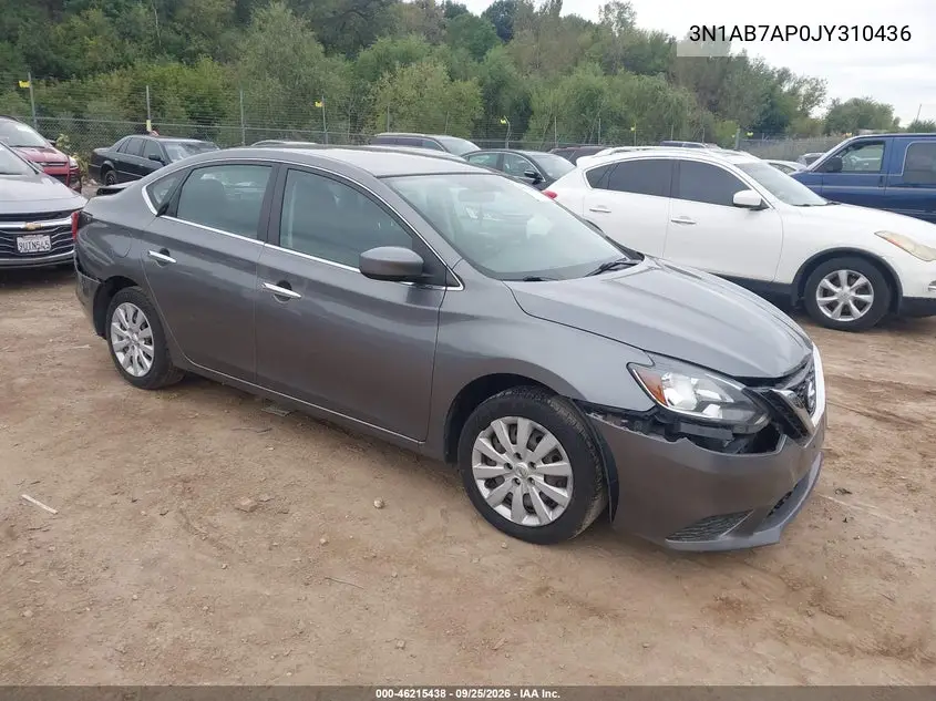 NISSAN SENTRA 2018, VIN 3N1AB7AP0JY310436
