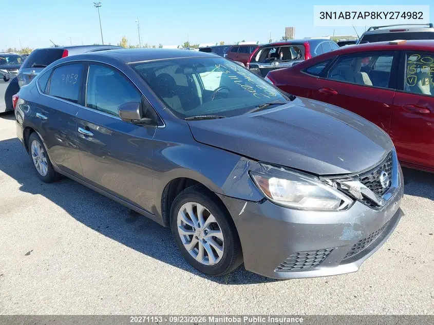 NISSAN SENTRA 2019, VIN 3N1AB7AP8KY274982
