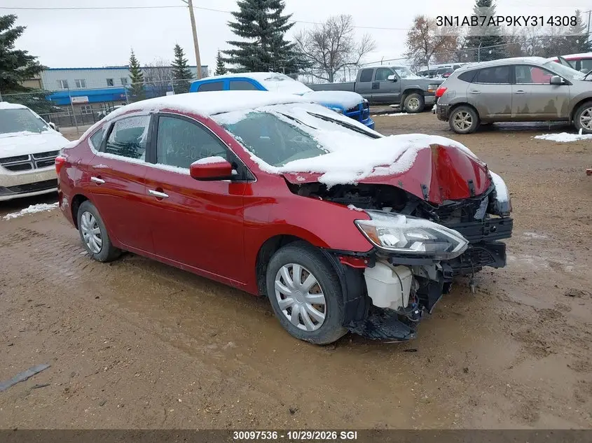 NISSAN SENTRA 2019, VIN 3N1AB7AP9KY314308