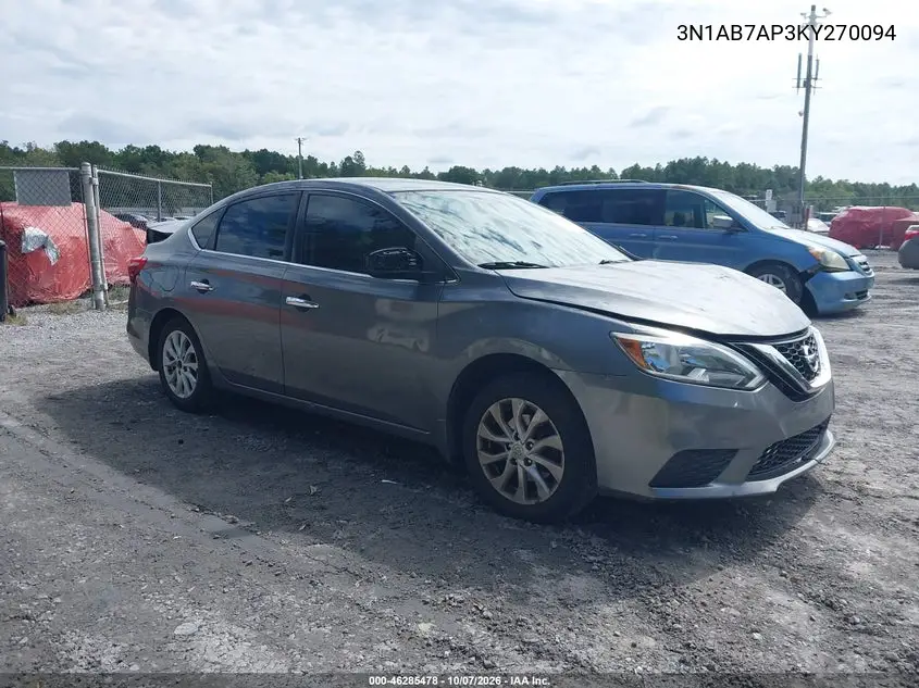 NISSAN SENTRA 2019, VIN 3N1AB7AP3KY270094