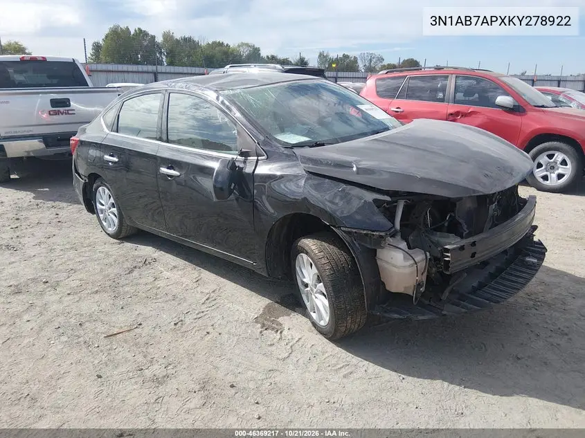 NISSAN SENTRA 2019, VIN 3N1AB7APXKY278922