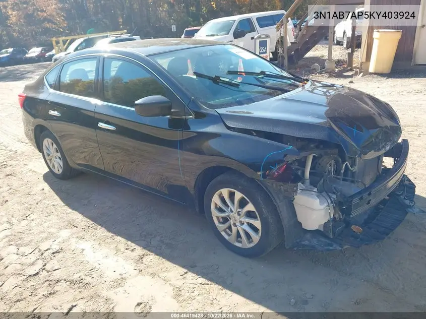 NISSAN SENTRA 2019, VIN 3N1AB7AP5KY403924