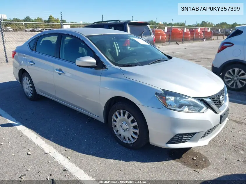NISSAN SENTRA 2019, VIN 3N1AB7AP0KY357399