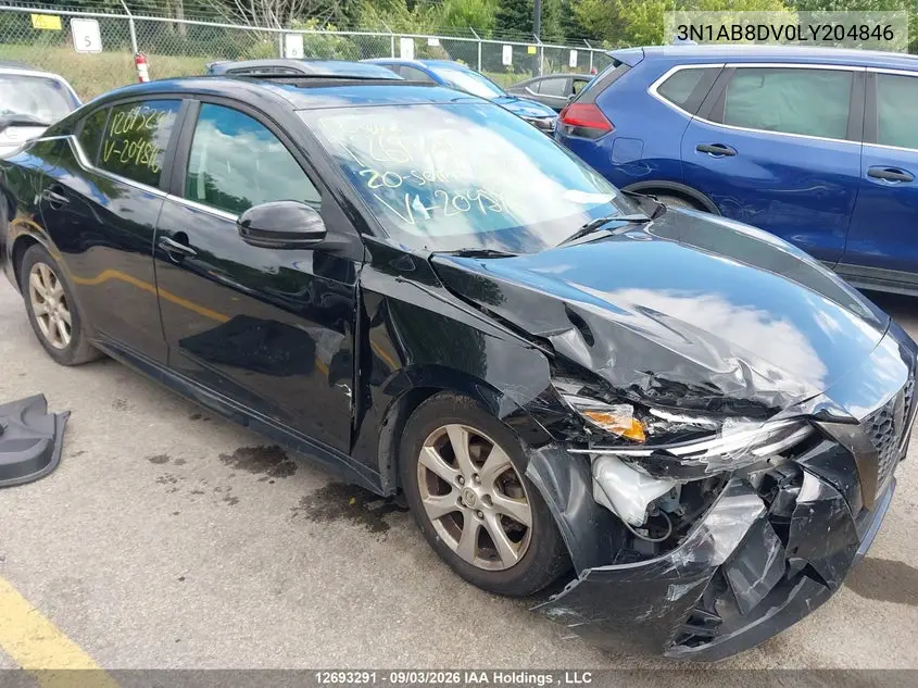 NISSAN SENTRA 2020, VIN 3N1AB8DV0LY204846