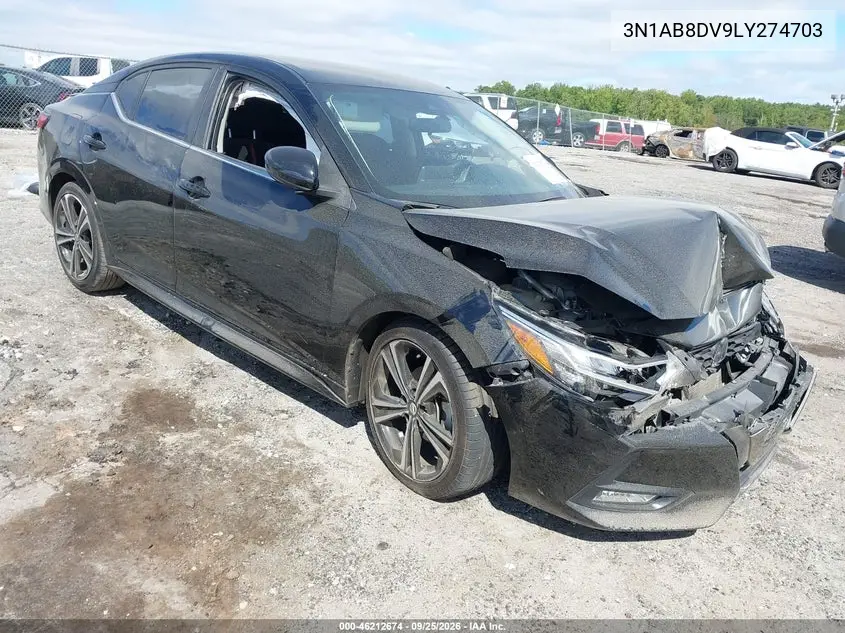 NISSAN SENTRA 2020, VIN 3N1AB8DV9LY274703