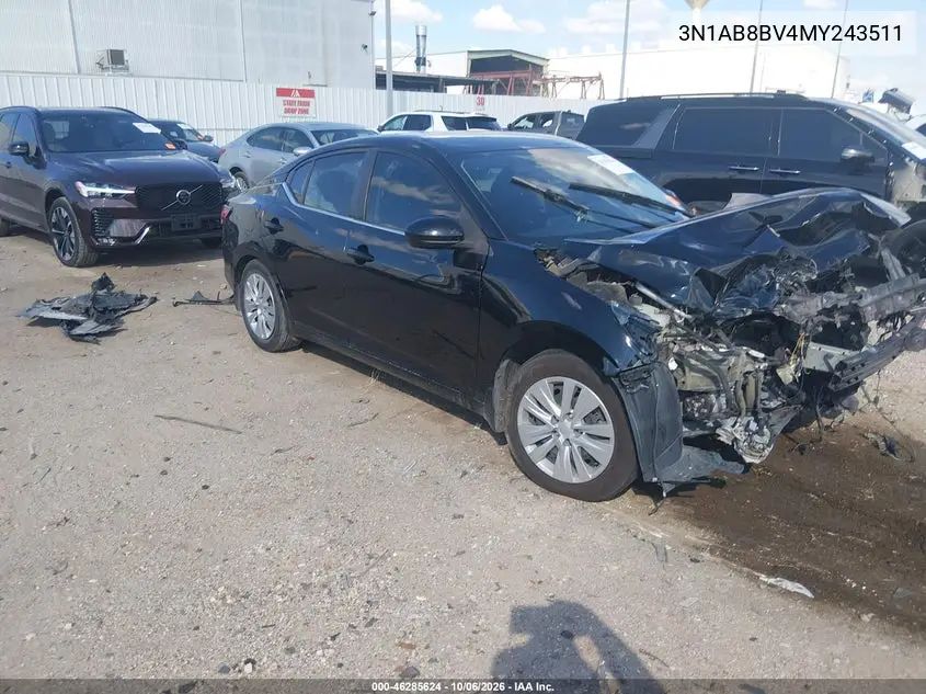 NISSAN SENTRA 2021, VIN 3N1AB8BV4MY243511