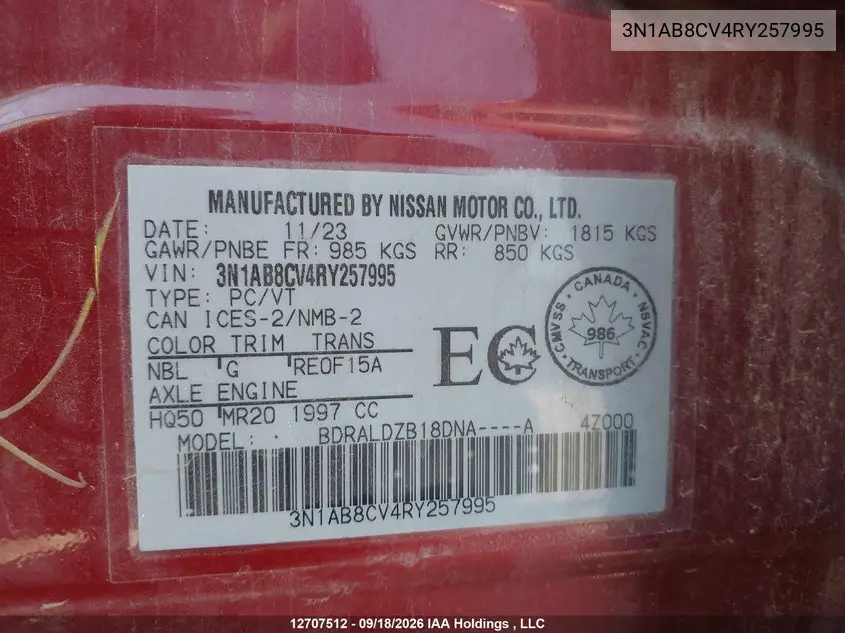 2024 NISSAN SENTRA VIN 3N1AB8CV4RY257995 — фото 19