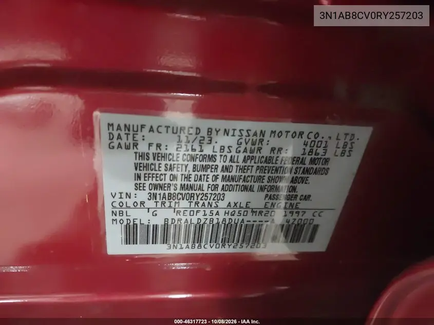 2024 NISSAN SENTRA VIN 3N1AB8CV0RY257203 — фото 9