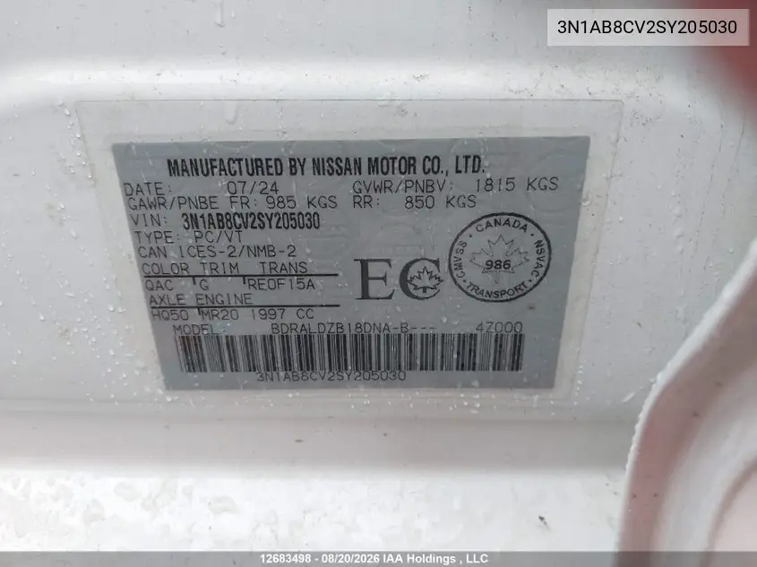 2025 NISSAN SENTRA VIN 3N1AB8CV2SY205030 — фото 9