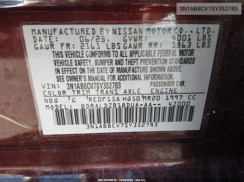 2025 NISSAN SENTRA VIN 3N1AB8CV7SY352783 — фото 9