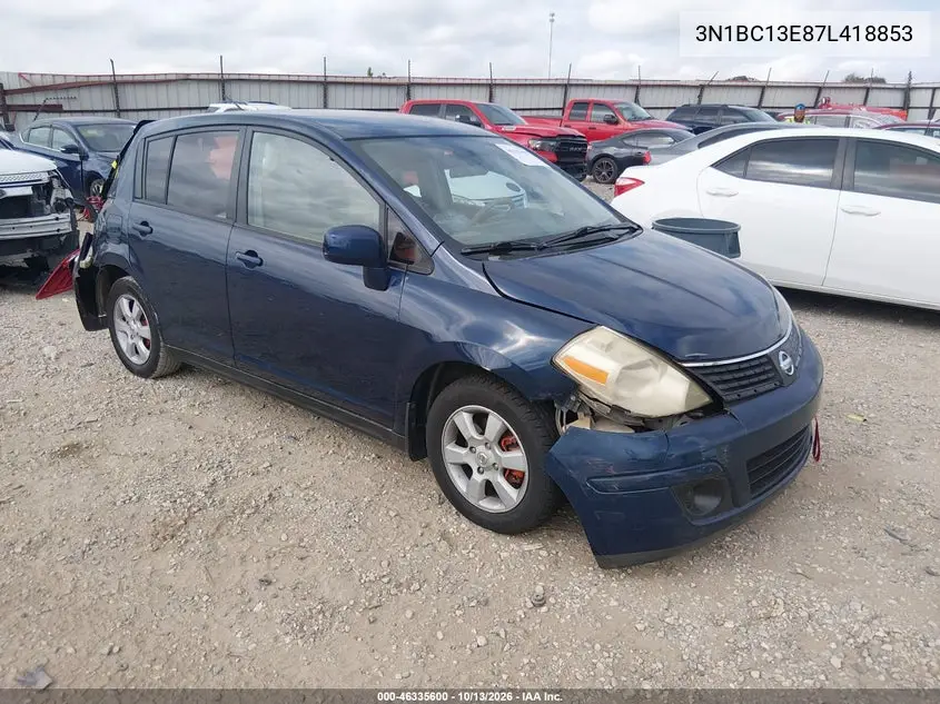 NISSAN VERSA 2007, VIN 3N1BC13E87L418853
