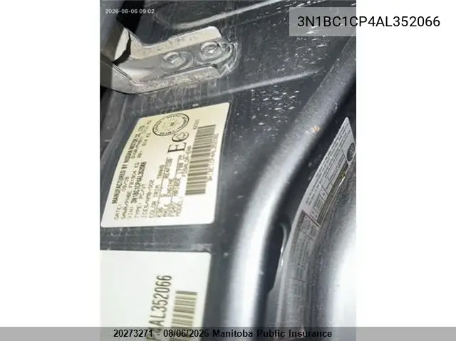 2010 NISSAN VERSA VIN 3N1BC1CP4AL352066 — фото 9