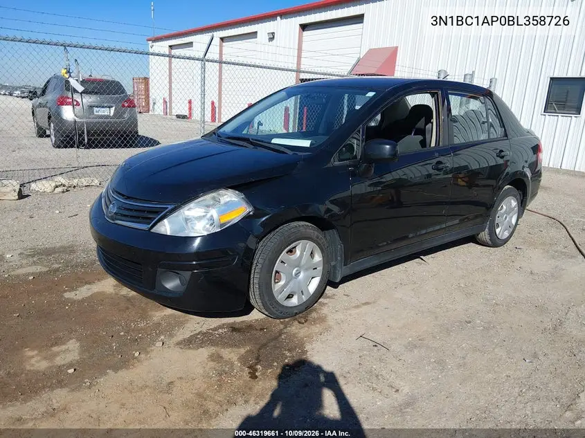 2011 NISSAN VERSA VIN 3N1BC1AP0BL358726 — фото 2