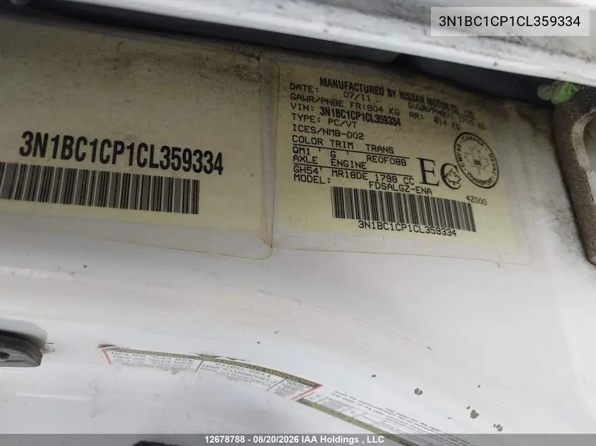 2012 NISSAN VERSA VIN 3N1BC1CP1CL359334 — фото 18