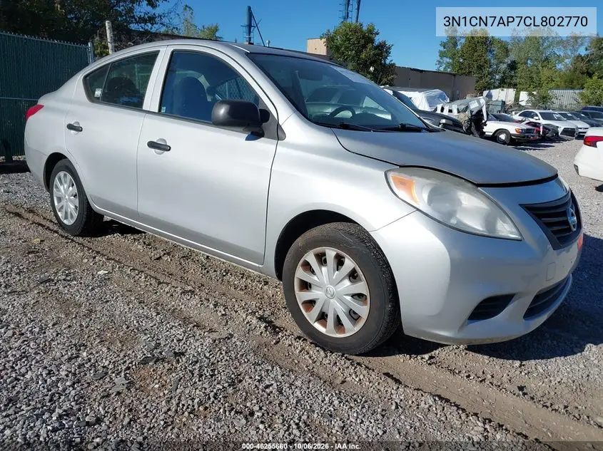 NISSAN VERSA 2012, VIN 3N1CN7AP7CL802770