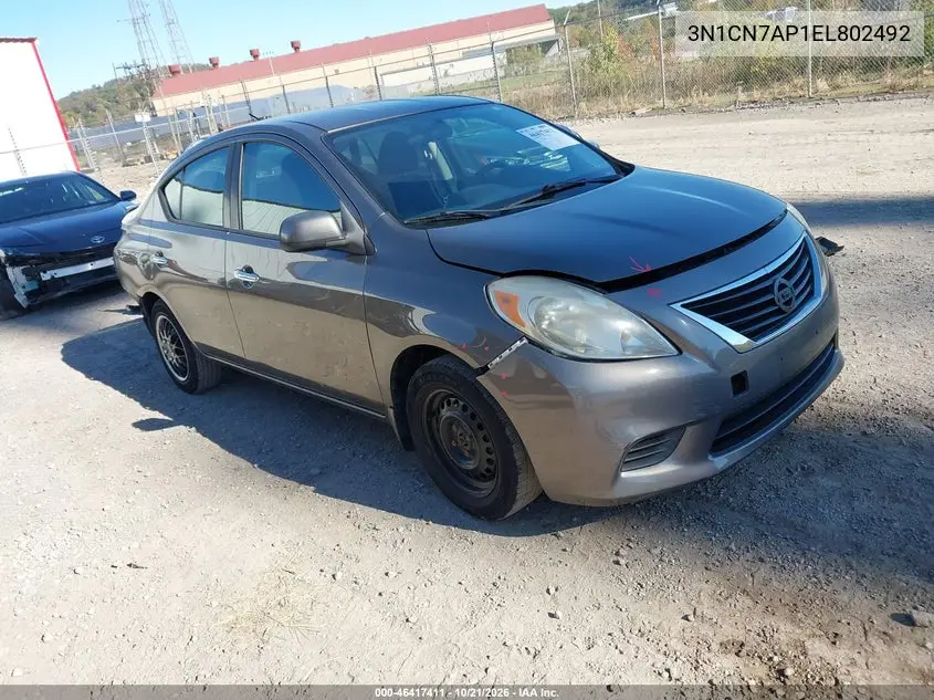 NISSAN VERSA 2014, VIN 3N1CN7AP1EL802492