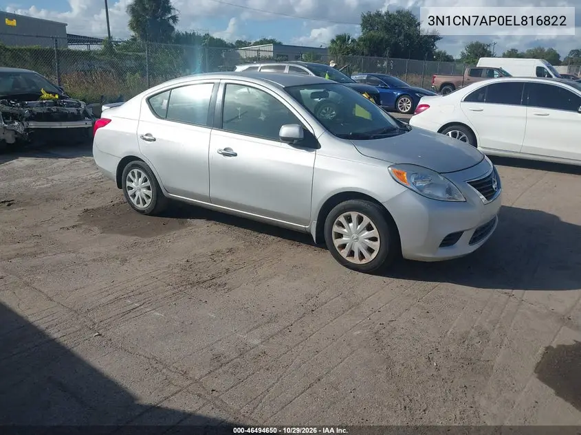 NISSAN VERSA 2014, VIN 3N1CN7AP0EL816822