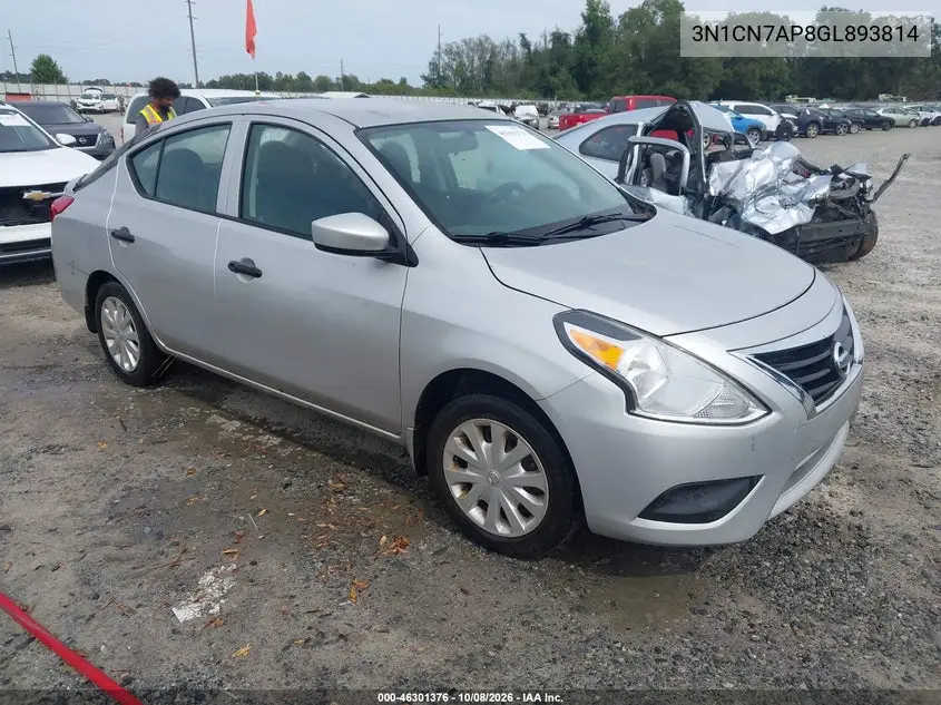 NISSAN VERSA 2016, VIN 3N1CN7AP8GL893814