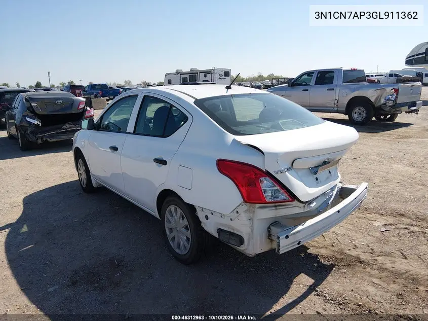 2016 NISSAN VERSA VIN 3N1CN7AP3GL911362 — фото 3