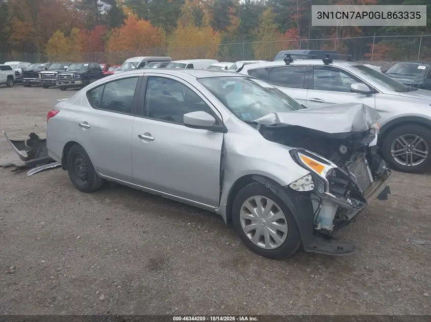 NISSAN VERSA 2016, VIN 3N1CN7AP0GL863335
